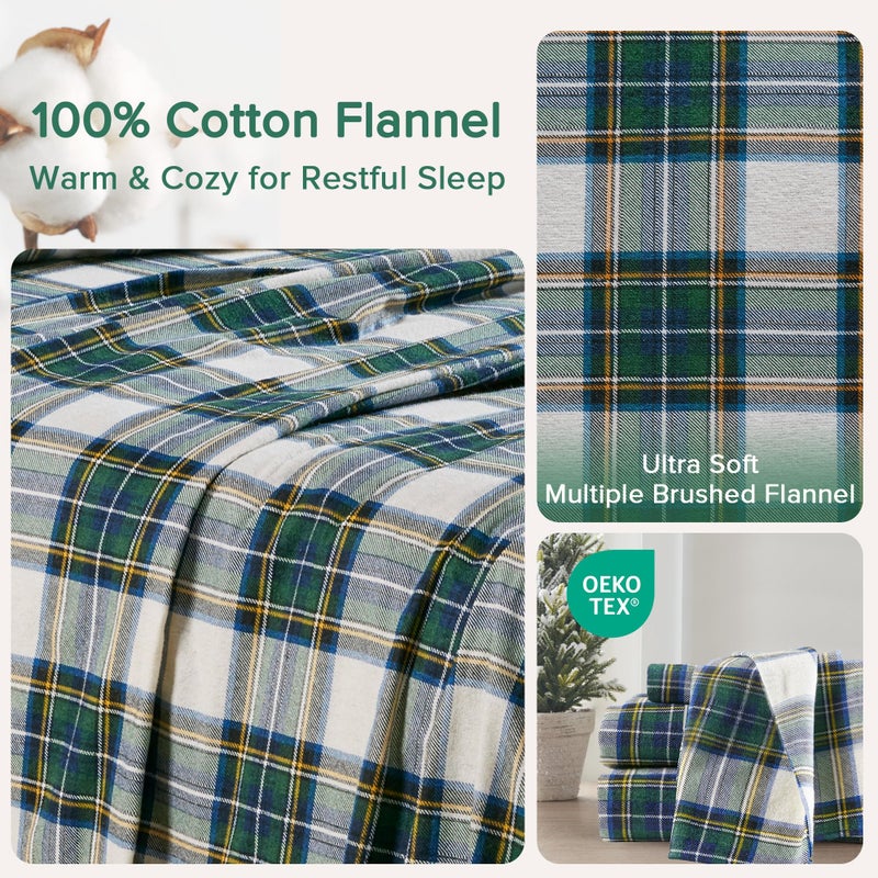 Comfort Spaces Cotton Flannel Sheets Twin Size, Ultra Soft Flannel Sheet Set with 12" Elastic Pocket , Plain Print Warm Flannel Bedding, Scottish Plaid Green 3 Piece - Image 4